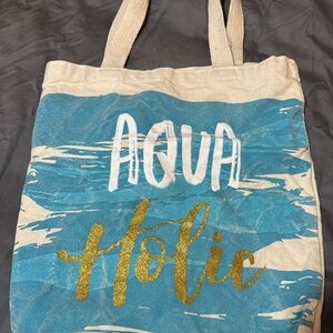 Aqua Holic Tote Bag with Gold and Blue Design